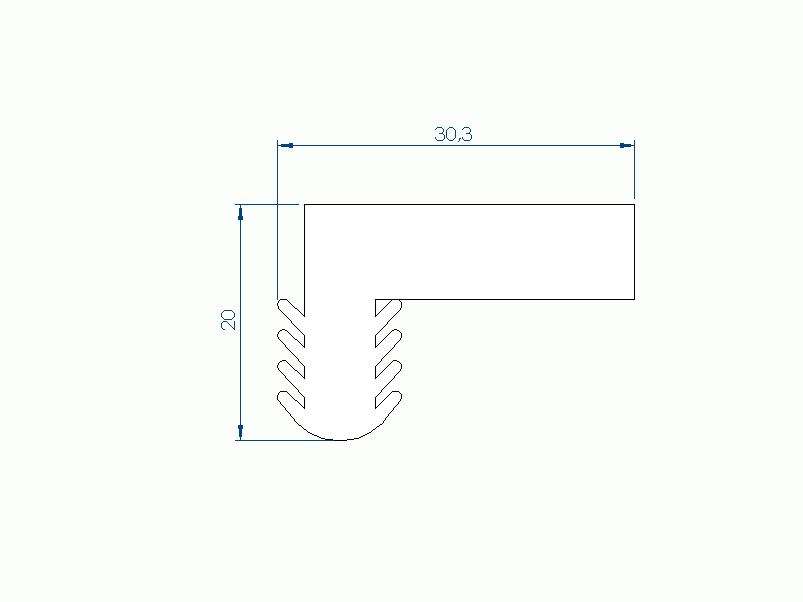 Perfil de Silicona P1152GN - formato tipo L - forma irregular