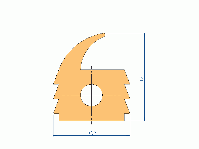 Perfil de Silicona P1228EB - formato tipo Labiado - forma irregular