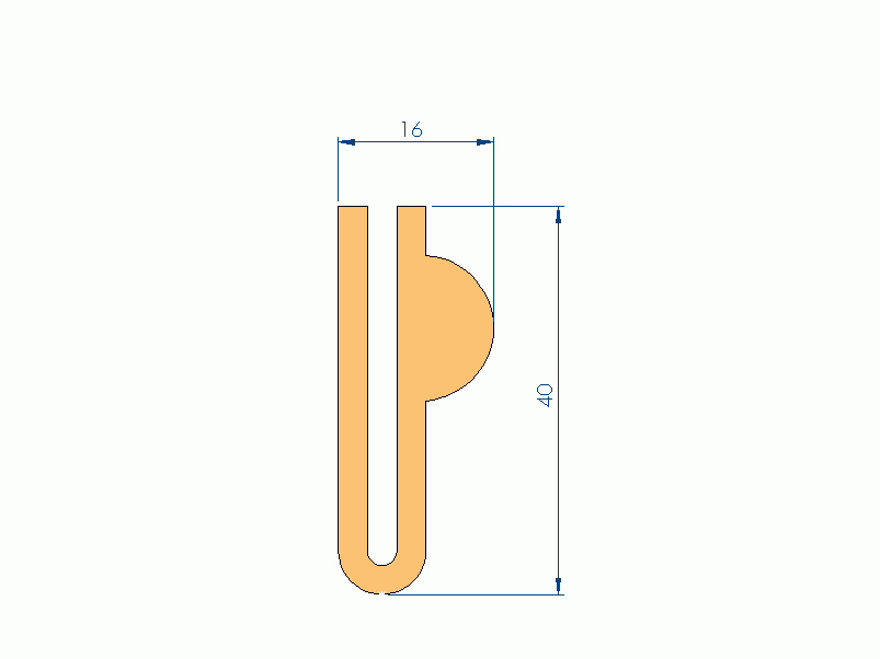 Perfil de Silicona P1228FM - formato tipo U - forma irregular