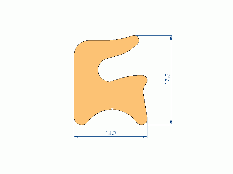 Perfil de Silicona P1612BG - formato tipo Labiado - forma irregular