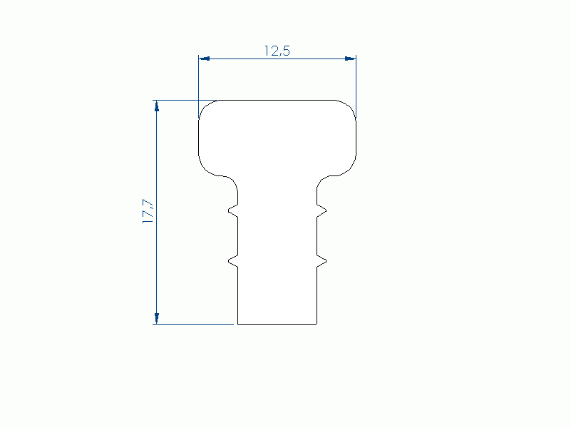 Perfil de Silicona P1749H - formato tipo T - forma irregular