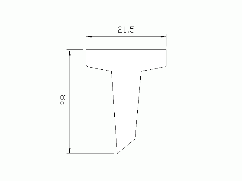 Perfil de Silicona P175-24 - formato tipo T - forma irregular