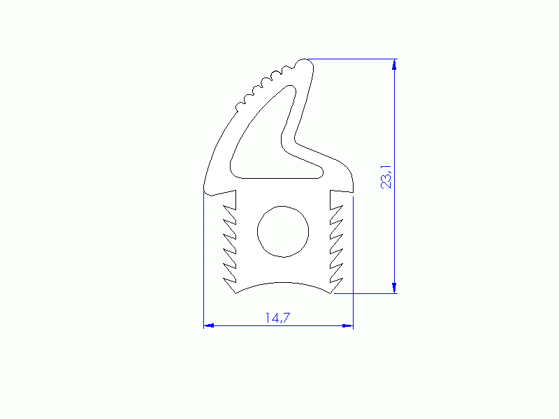 Perfil de Silicona P1877A - formato tipo Doble Agujero - forma irregular