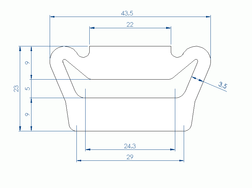 Perfil de Silicona P2851FW - formato tipo D - forma irregular