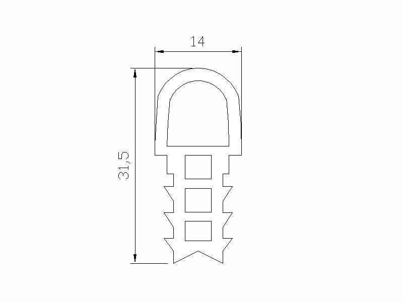 Perfil de Silicona P872B - formato tipo Doble Agujero - forma irregular