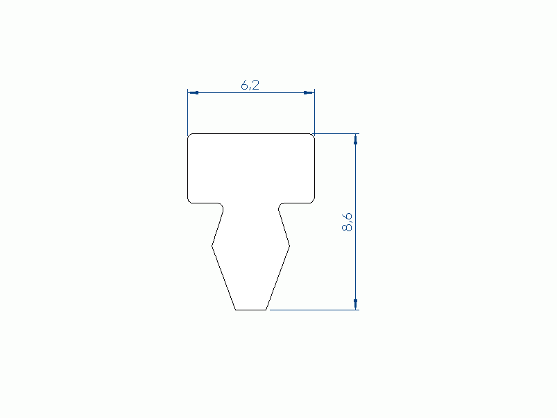 Perfil de Silicona P92174C - formato tipo T - forma irregular
