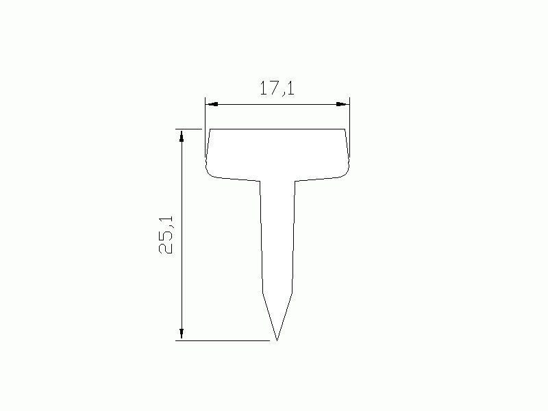 Perfil de Silicona P965G - formato tipo T - forma irregular