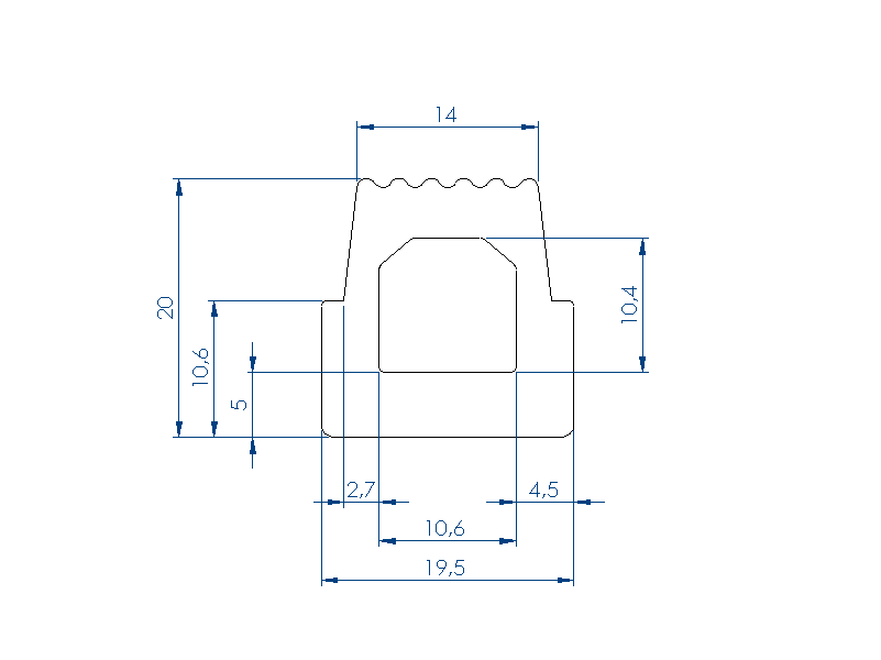 Perfil de Silicona P93722A - formato tipo Trapecio - forma irregular