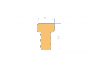 Perfil de Silicona P94850G - formato tipo T - forma irregular