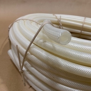 M. FIBERGLASS BRAID. SILICONE HOSE 70SH±5 TRANSP. SI-COATED TRANSPARENT Ø9,5MM X 3,20MM WALL ±0,3