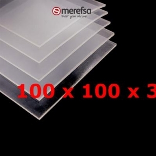 PLAQUE SILICONE TRANSLUCIDE ALIMENTAIRE 60 SH° (±5) 100 mm X 100 mm X 3mm (±0,3) Épaisseur NO TALC