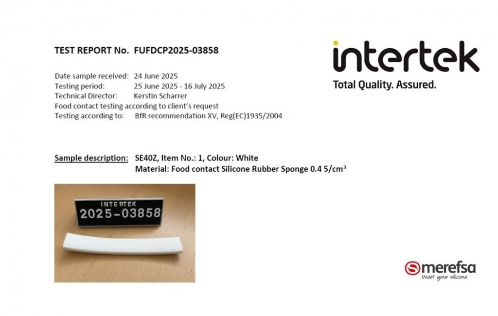 Merefsa certifies its food-grade sponge silicone according to European regulation CE 1935/2004 